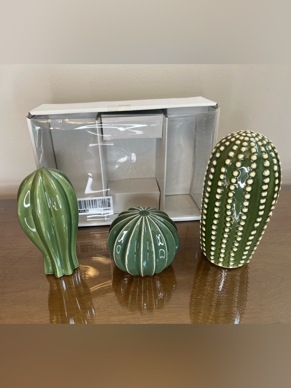 Ikea SJÄLSLIGT Ceramic Green Cactus Succulent Figures Shelf Plants Set Of 3 NIB